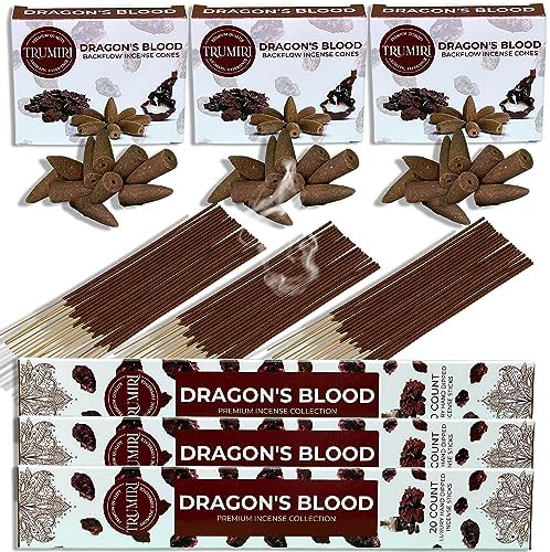 Dragons Blood Incense Sticks and Backflow Cones Combo Pack - 60 Sticks 30 Cones