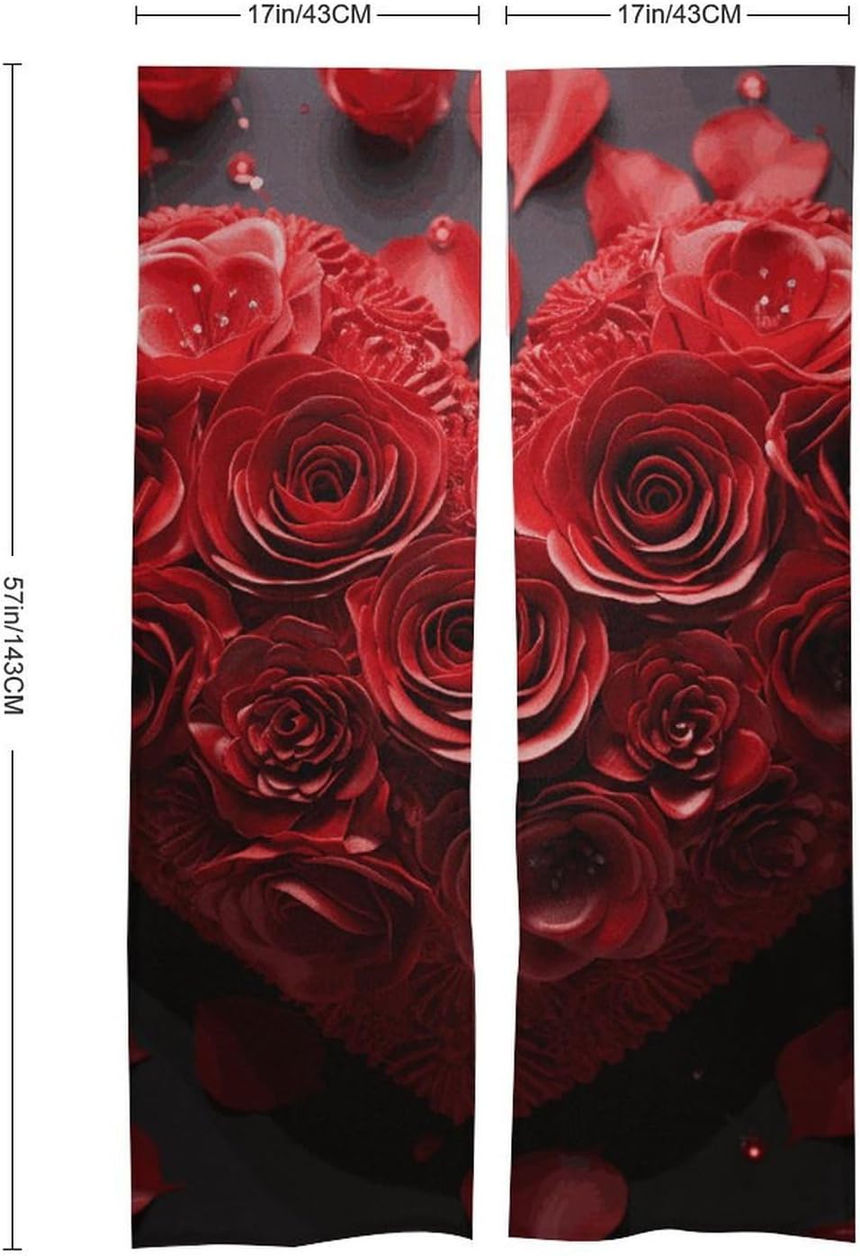 Red Rose Love Heart Door Curtain 57x17 Inches