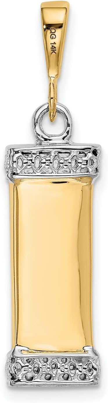 14k Two-Tone Solid Yellow Gold Satin Mezuzah Pendant