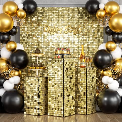 Qcity Light Gold Shimmer Pedestal Stand Set of 3