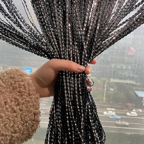 Black Wall Panel Fringe Curtain 110x110 Inch