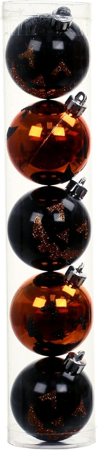 Ashland 225 Inch Black Orange Pumpkin Face Plastic Ball Ornaments 5ct