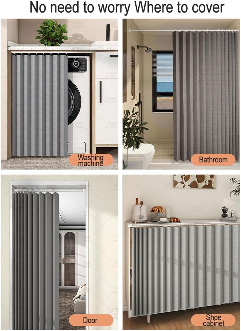 Temporary Door Curtain with Track Rail and Pleated Folds 1