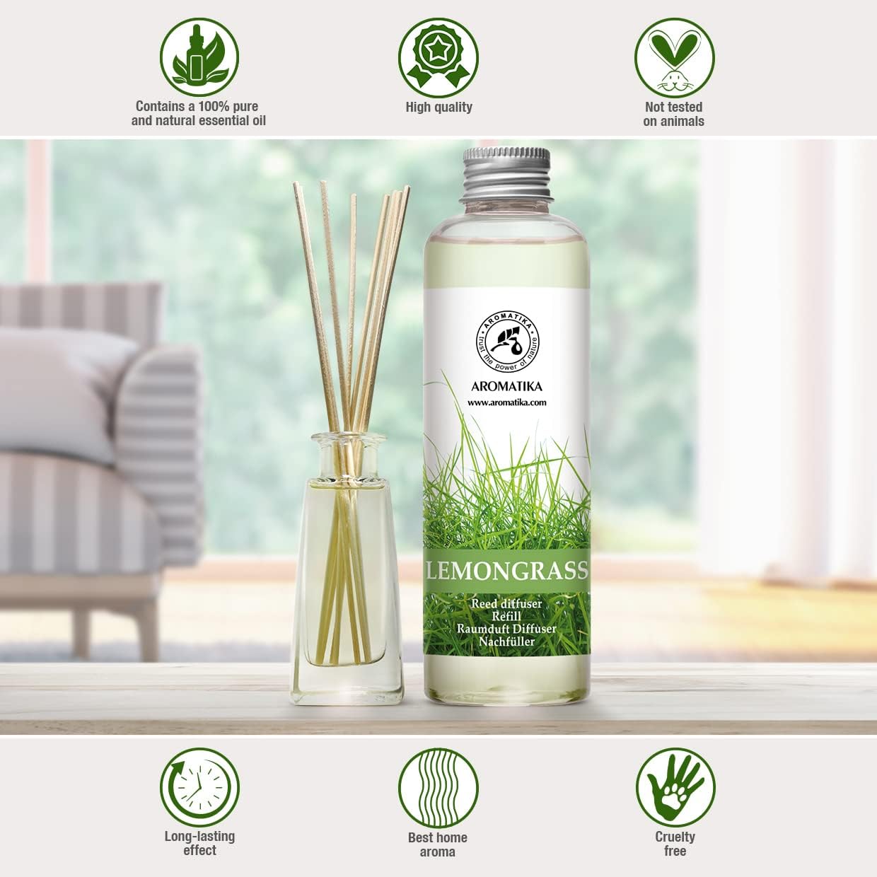 Lemongrass Reed Diffuser Refill - 68 Fl Oz Natural Essential Oil