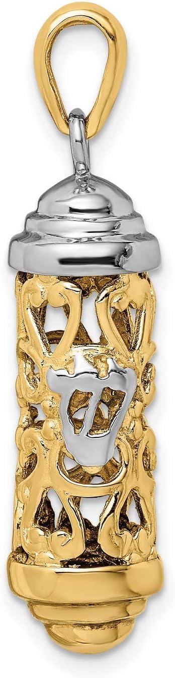 14k Solid Two-Tone Mezuzah Pendant With Top Cap 36mm x 9mm