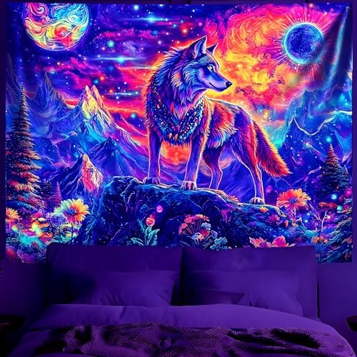 BVBOX Blacklight Wolf Tapestry 79x59 Wall Hanging Decor