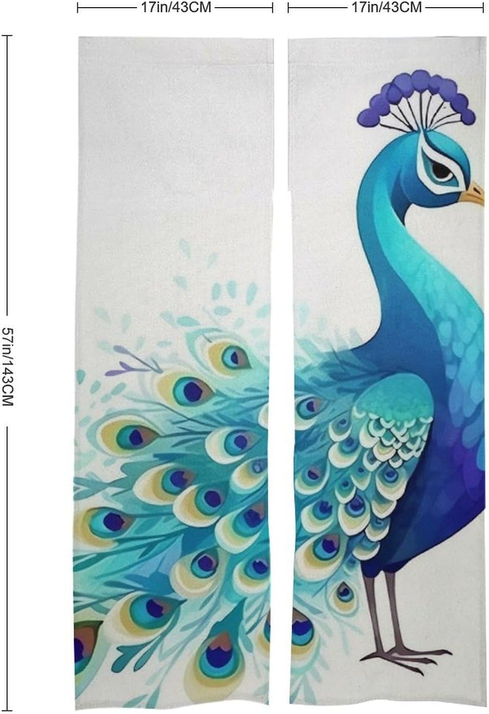 Cartoon Blue Peacock Door Curtain Panel 17x57 Inch Split Door Divider