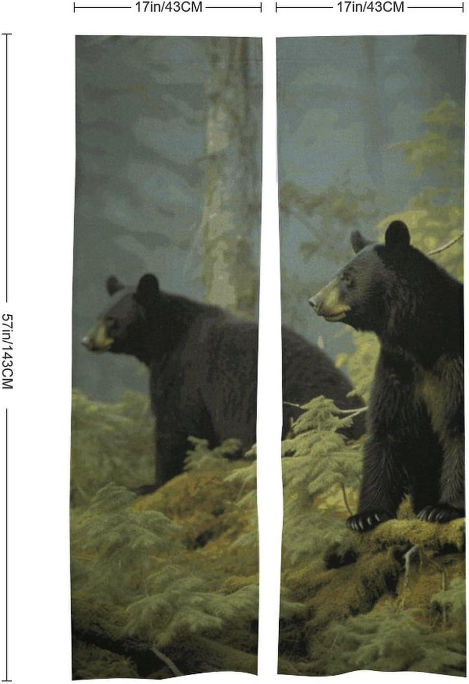 Black Bears Door Curtain Panel 17x57 Inch Split Door Divider