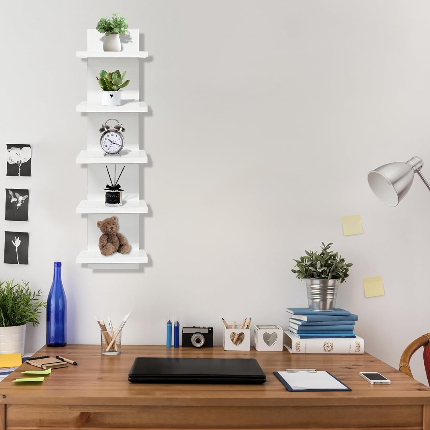 5 Tier Wall Mounted Floating Shelf Natural Finish