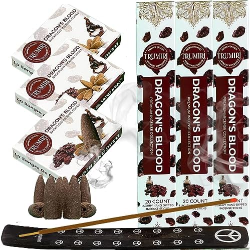 Dragons Blood Incense Sticks and Backflow Cones Combo Pack - 60 Sticks 30 Cones