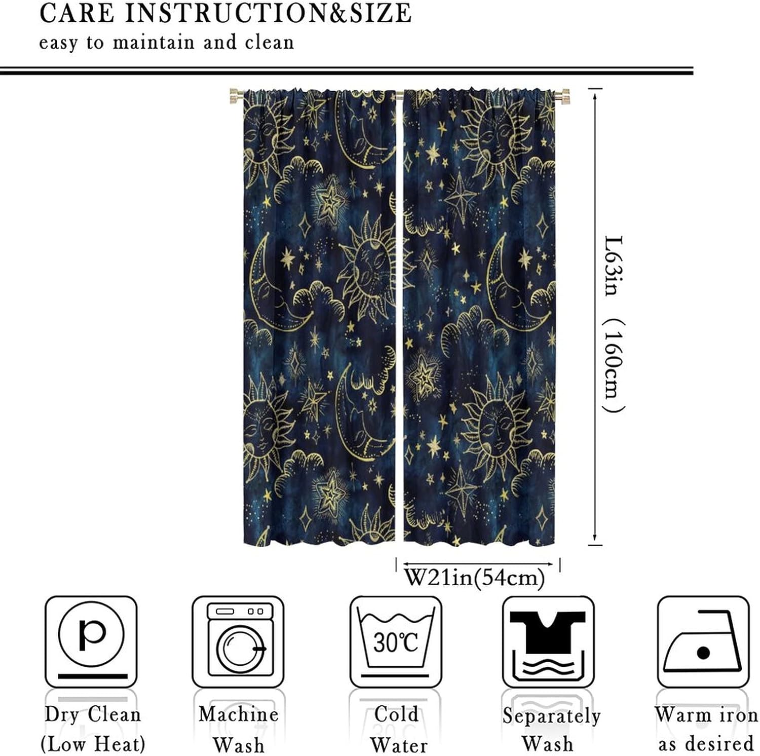 Sun and Moon Curtains Bohemian Style 2 Panels 42x63