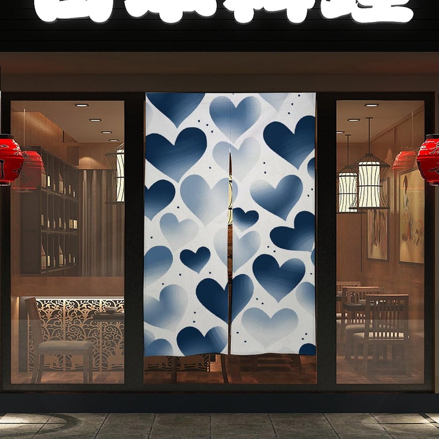 Navy Heart Door Curtain Panel 17x57 Inch Privacy Divider