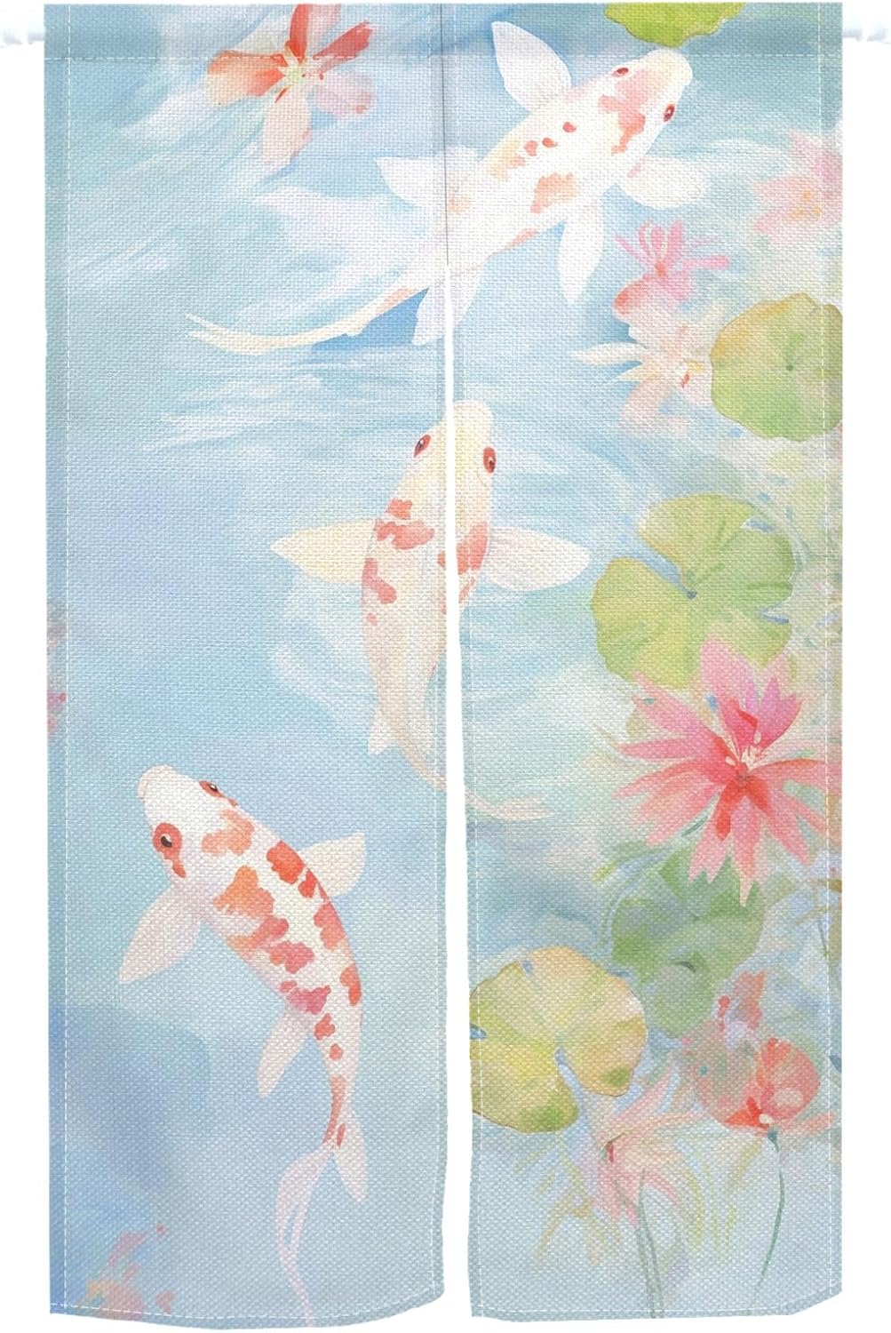 Japanese Noren Door Curtain with Lotus and Koi Fish Design