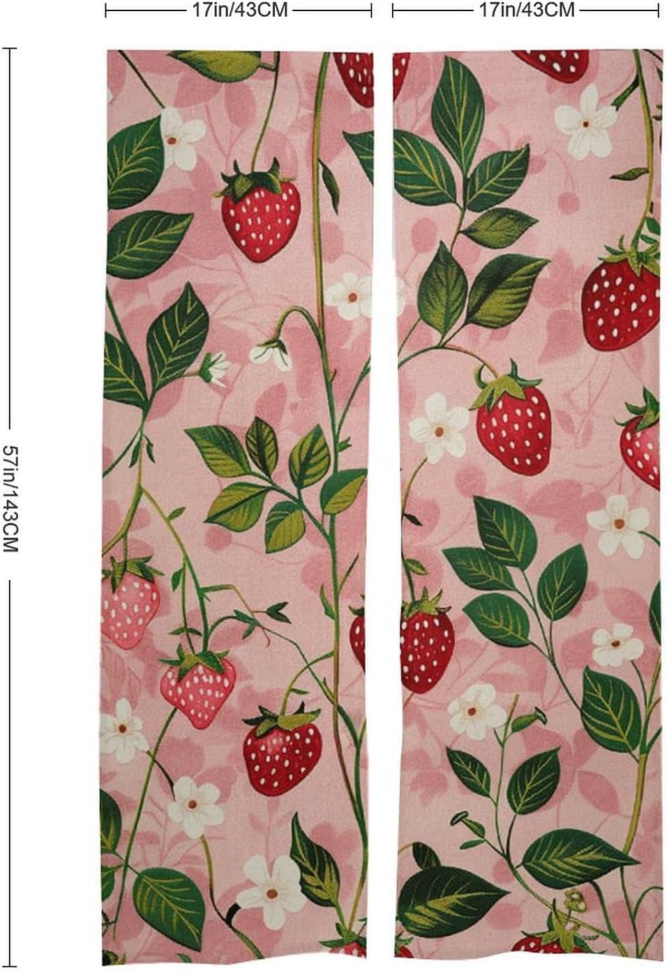 Peach Strawberry Print Split Door Curtain