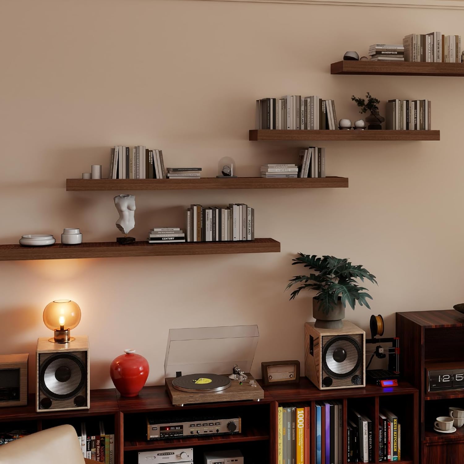 Modern Wooden Floating Wall Shelves Set of 2