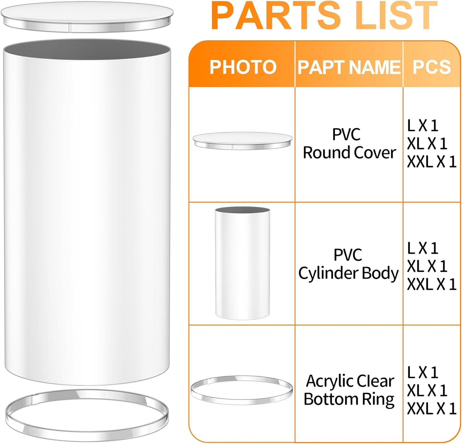 White Cylinder Pillar Stand 3 Pieces for Party Decor