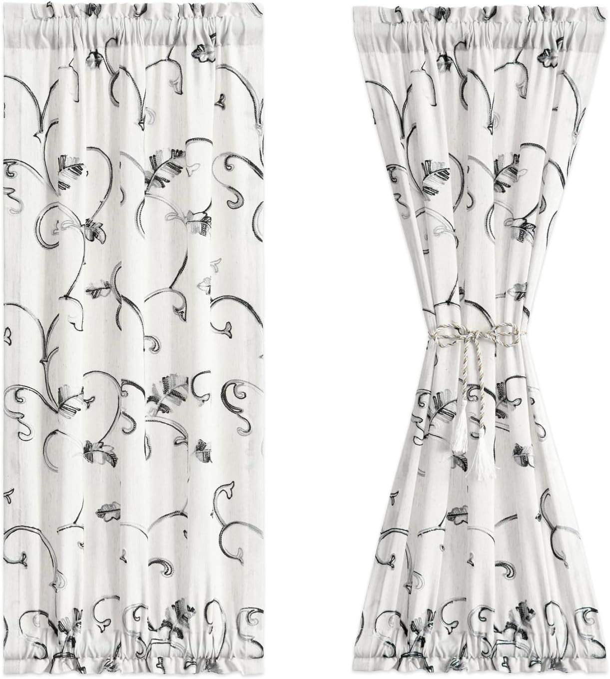 VOGOL French Door Curtains 25x40 Inches Grey on Beige Panel