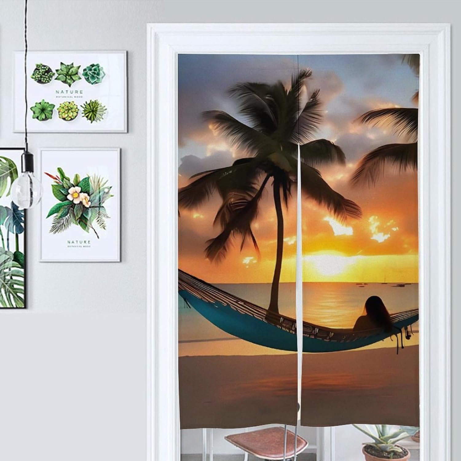 Coconut Beach Sunset Hammock Door Curtain 57x17 Inches