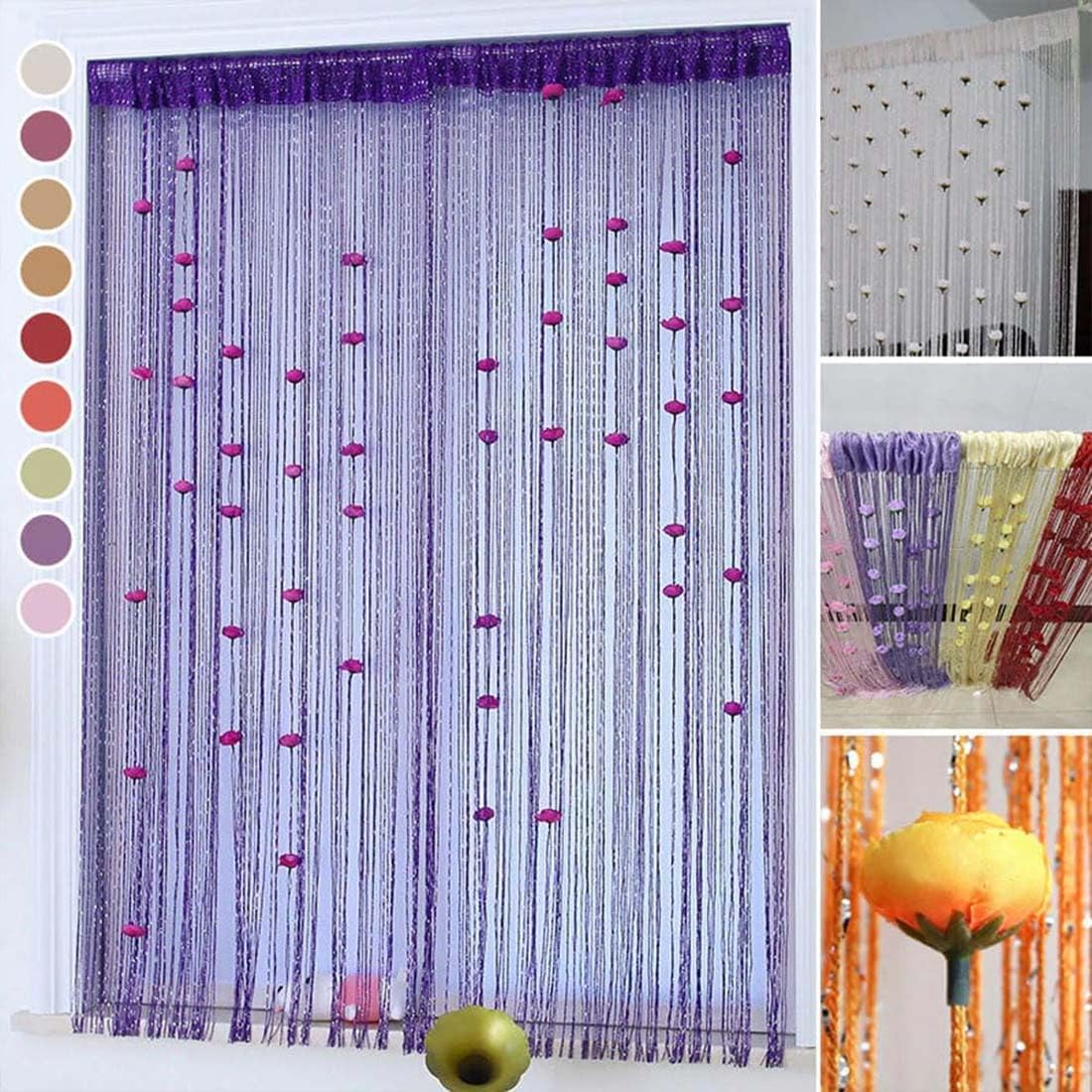 Rose Thread Door Curtain with Beads Orange 118x118in