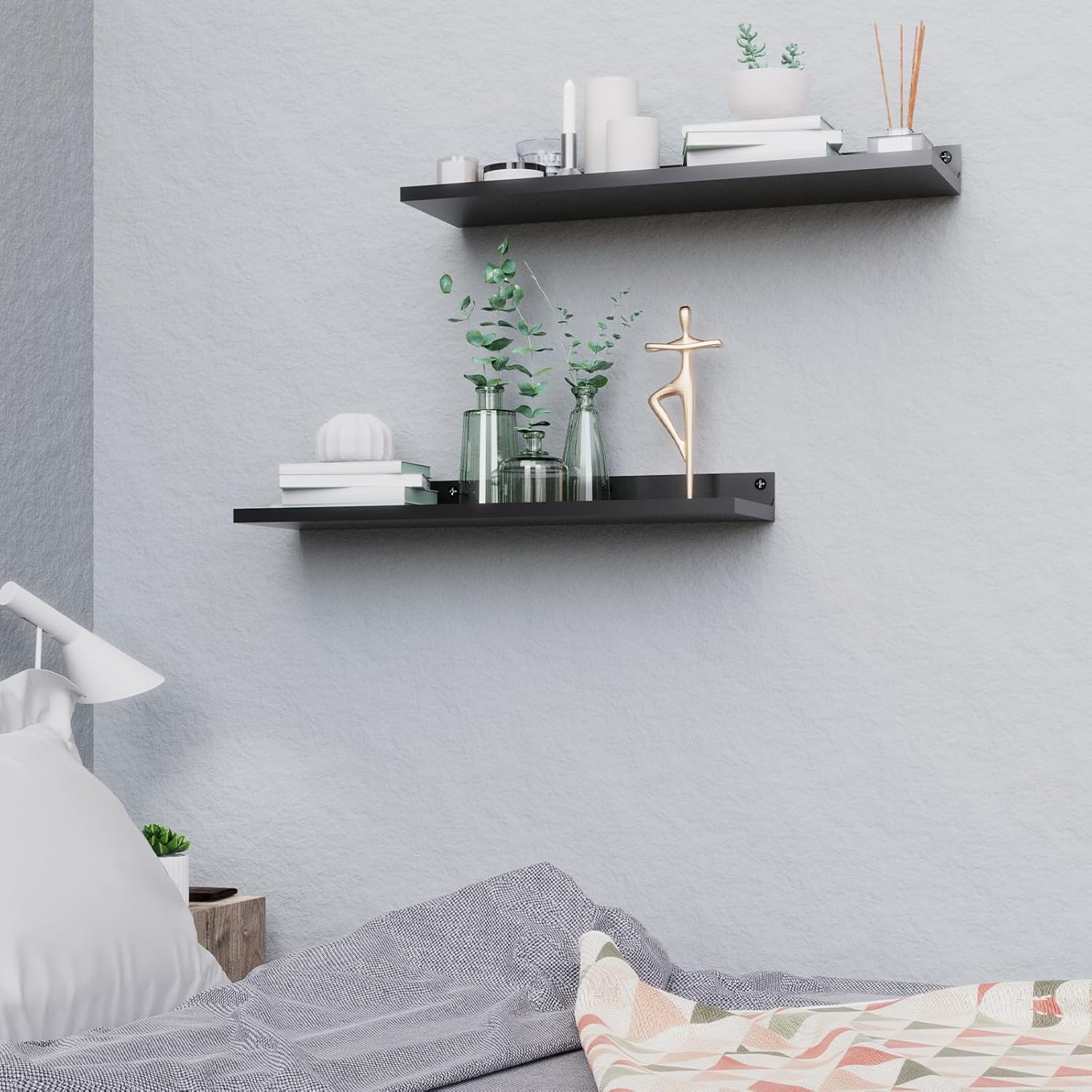 PEKGRIL 4 Pack Black Floating Metal Shelves Wall Mount 17x6 Inch