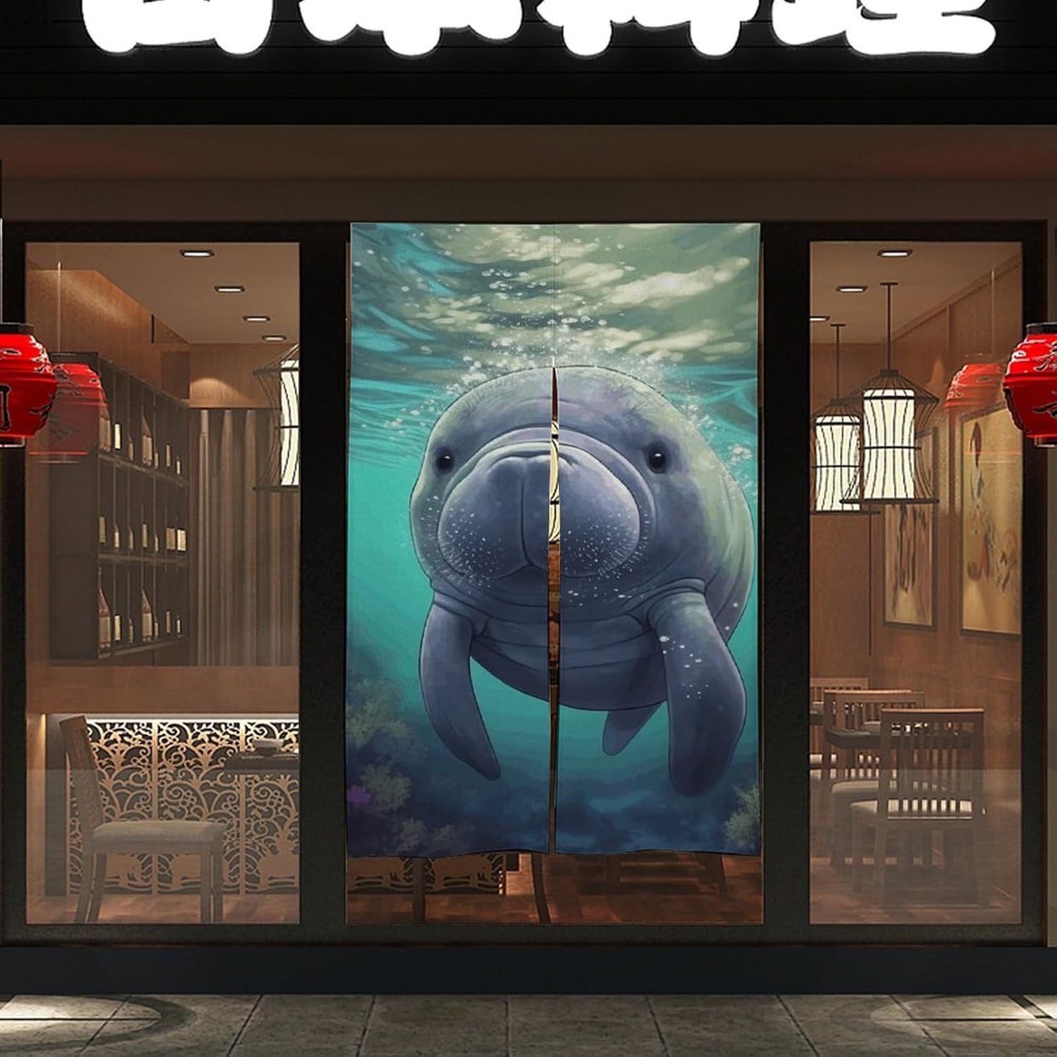 Cute Sea Animal Manatee Door Curtain Panel