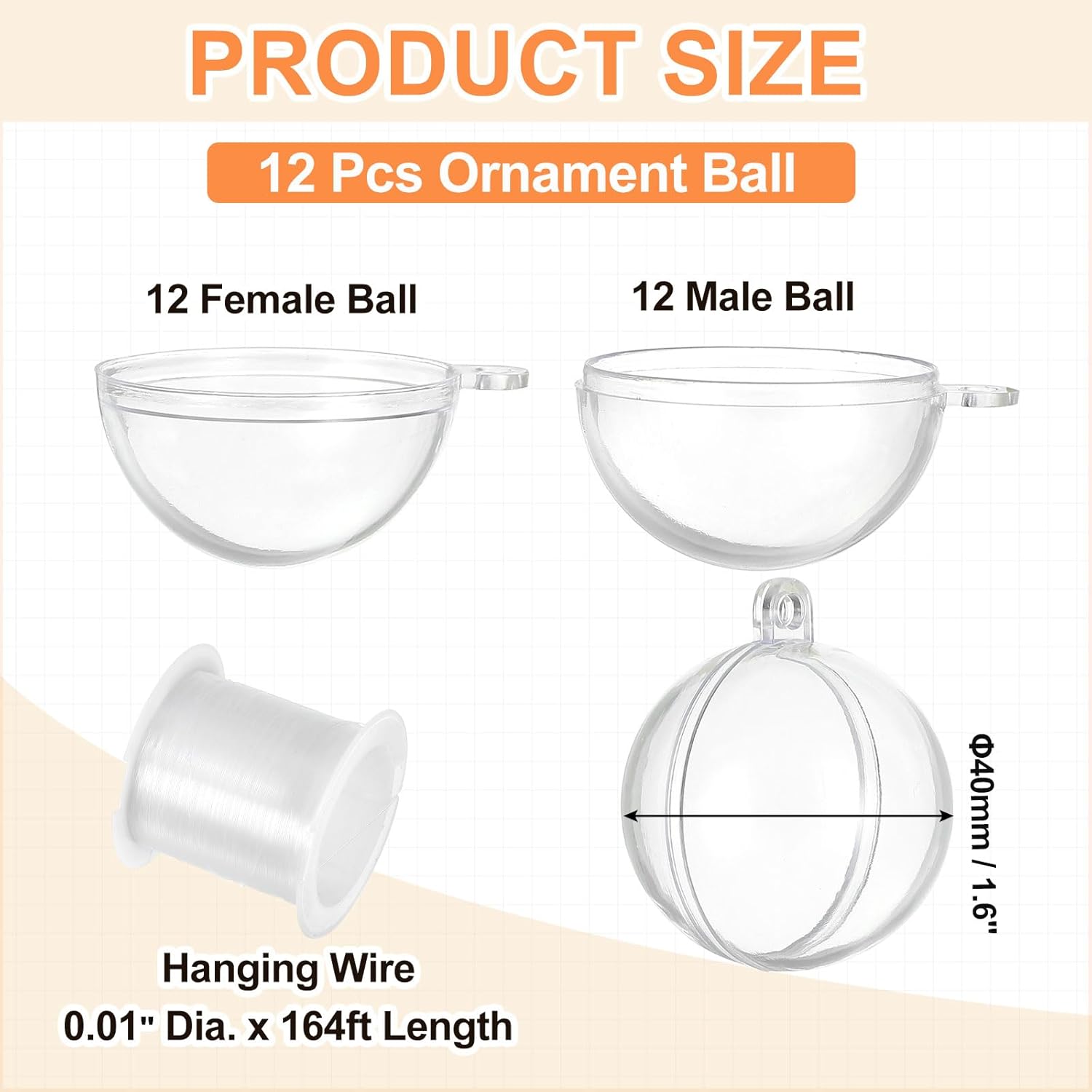 MECCANIXITY 16 Inch Clear Ornament Ball with Wire 12pcs