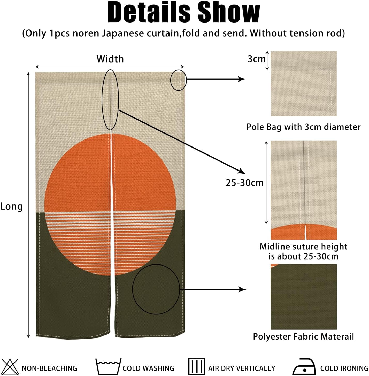 Leowefowa Japanese Style Noren Curtain Orange Sun Pattern 34x48