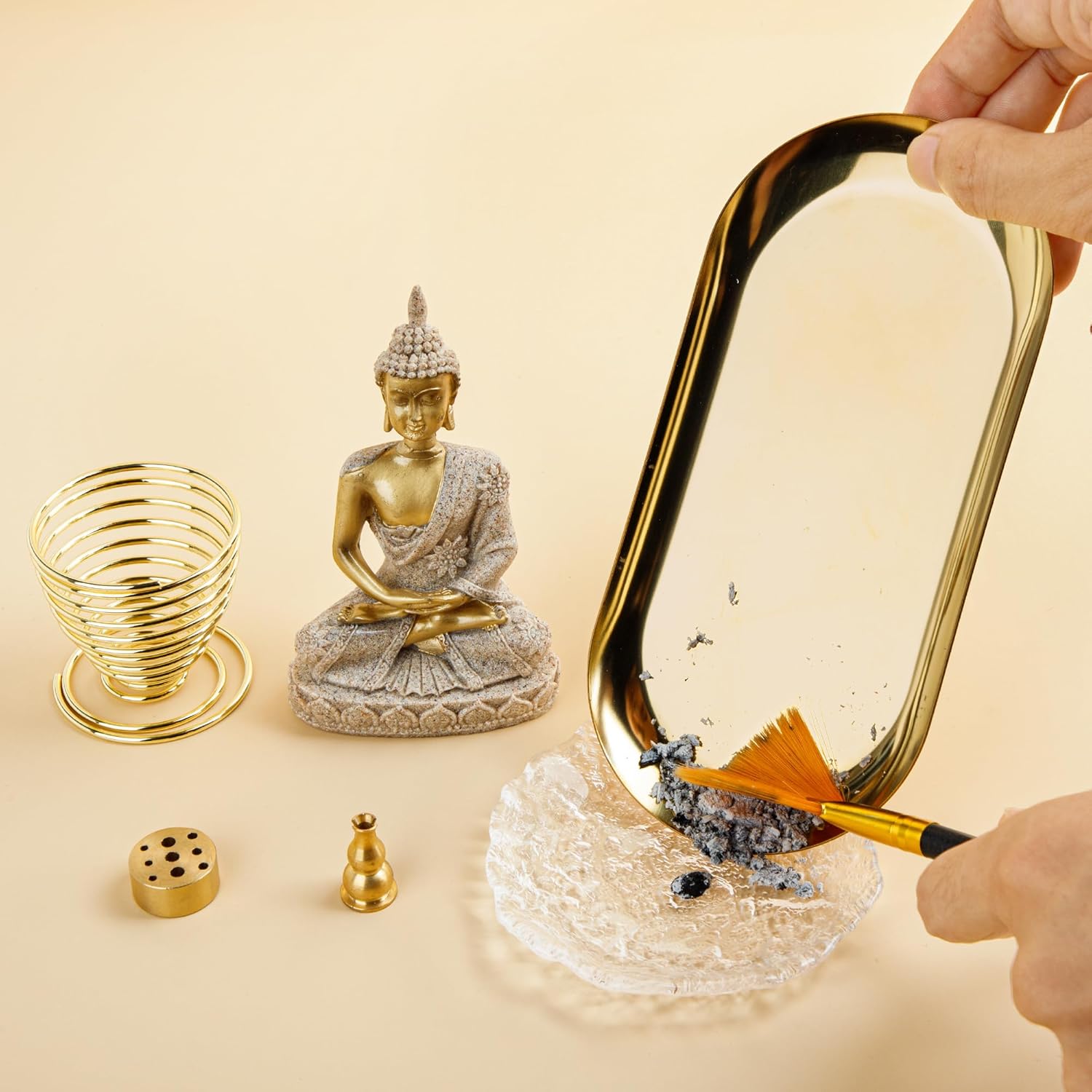 ZenBless 6 In 1 Incense Holder - Gold Oval Ash Catcher
