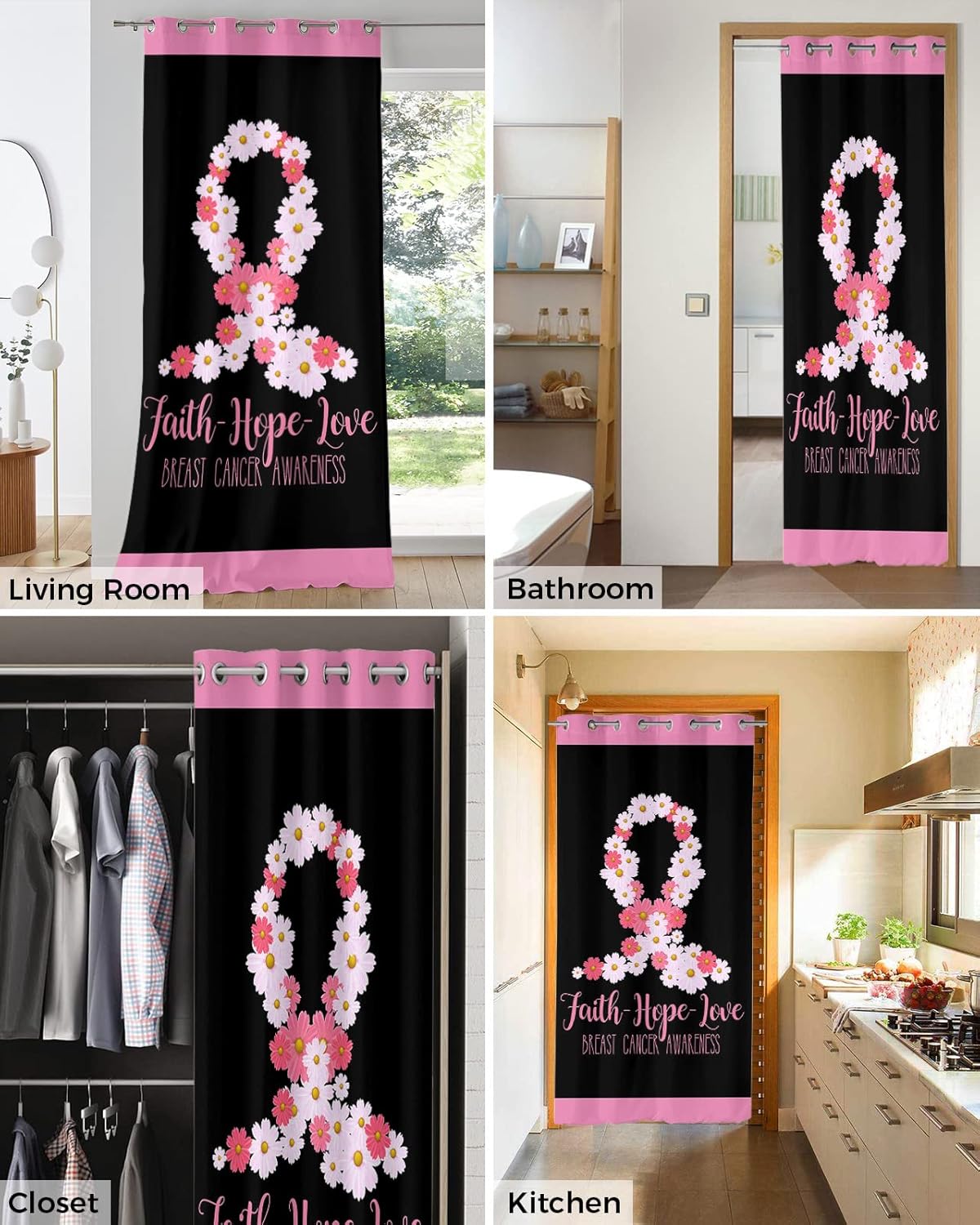 Faith Hope Love Door Curtains - 52x96 Blackout Panels