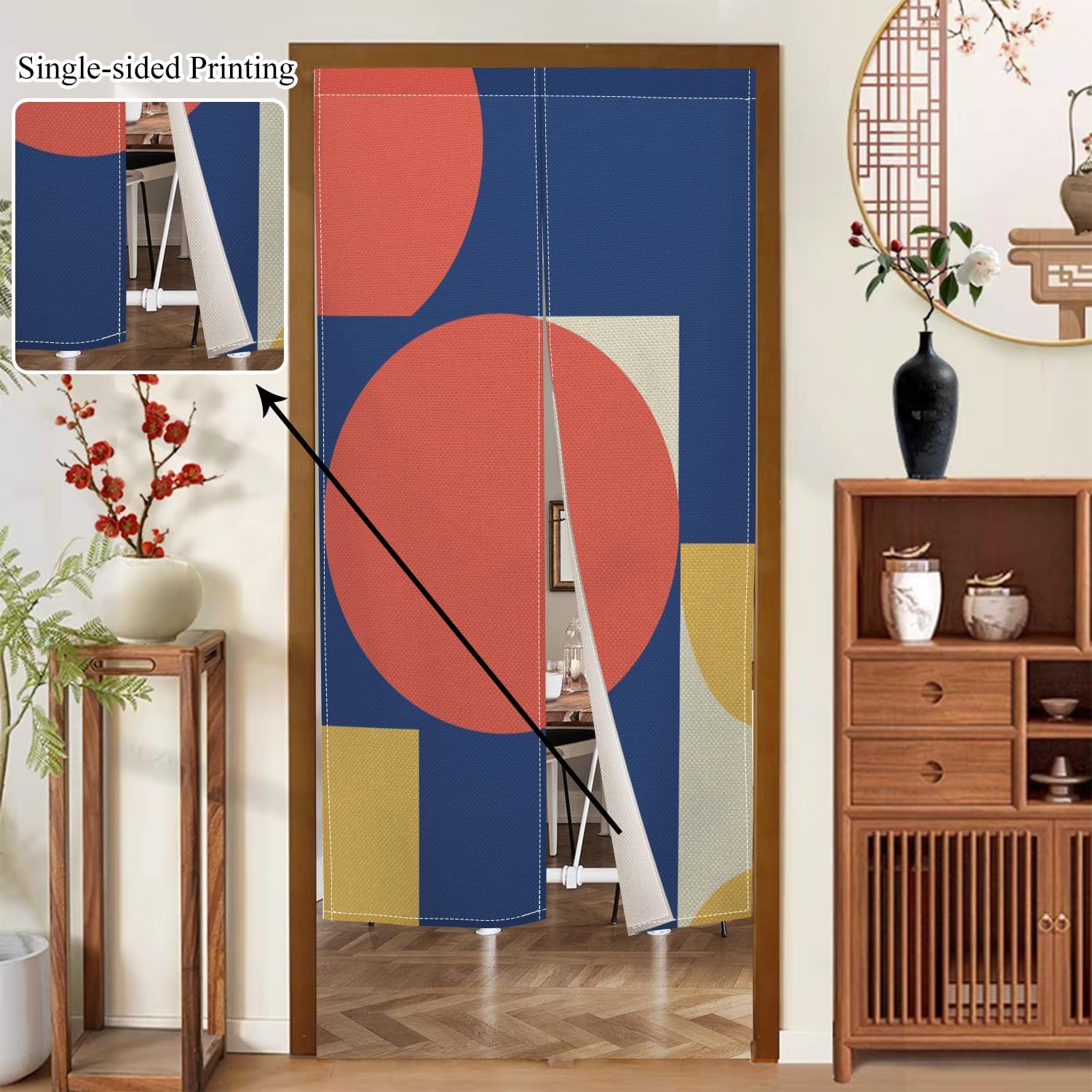 Leowefowa Japanese Door Curtain Noren Red Circle Traditional Artistic Painting Tapestries