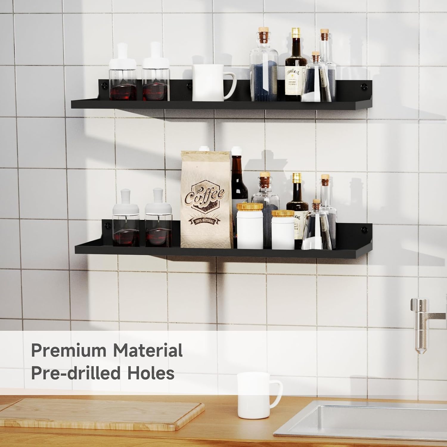 PEKGRIL 4 Pack Black Floating Metal Shelves Wall Mount 17x6 Inch