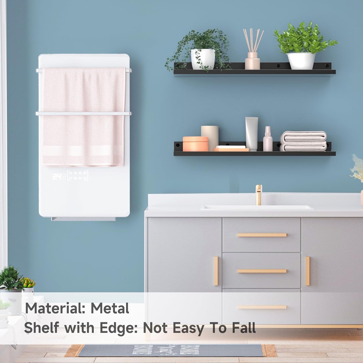 PEKGRIL 4 Pack Black Floating Metal Shelves Wall Mount 17x6 Inch