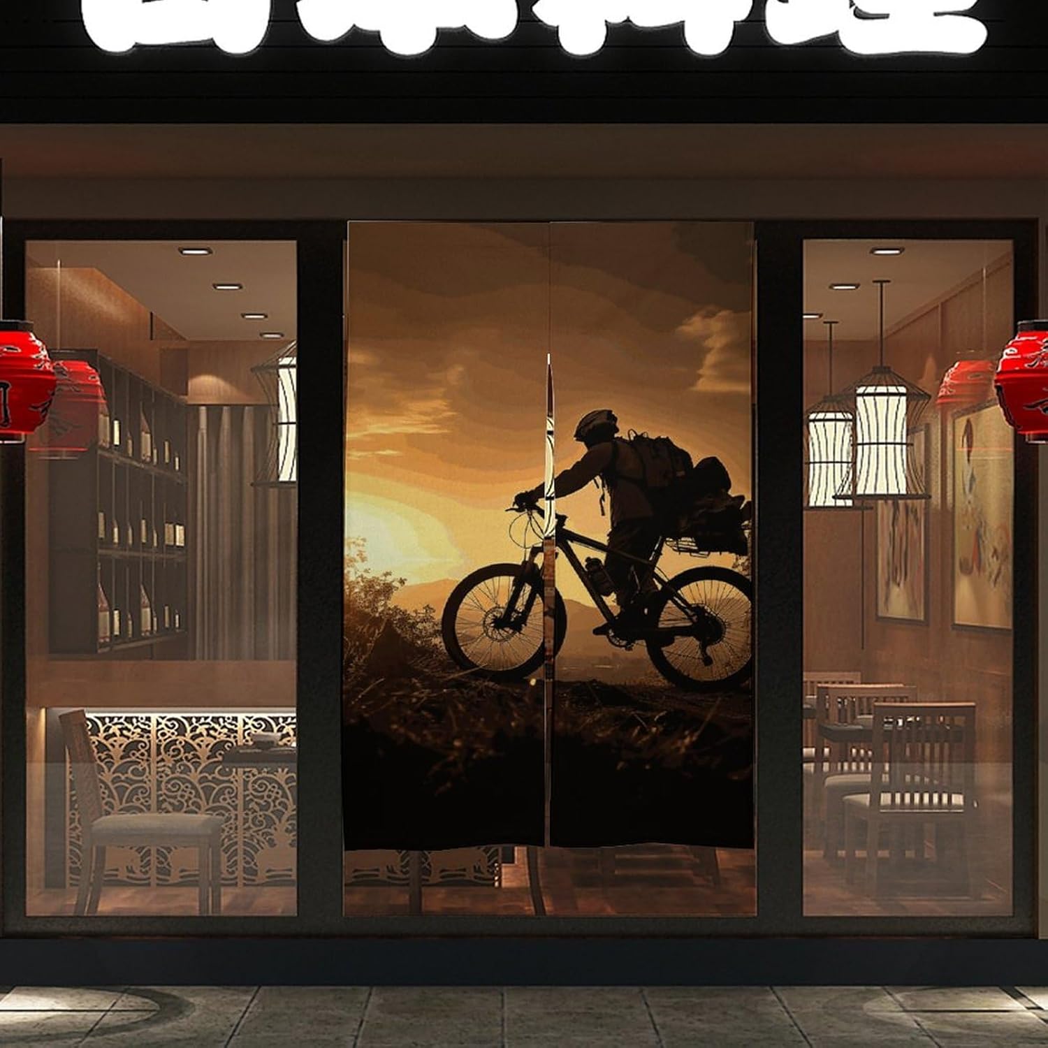 Mountain Bike Themed Blackout Curtain Panel 17x57 Inch