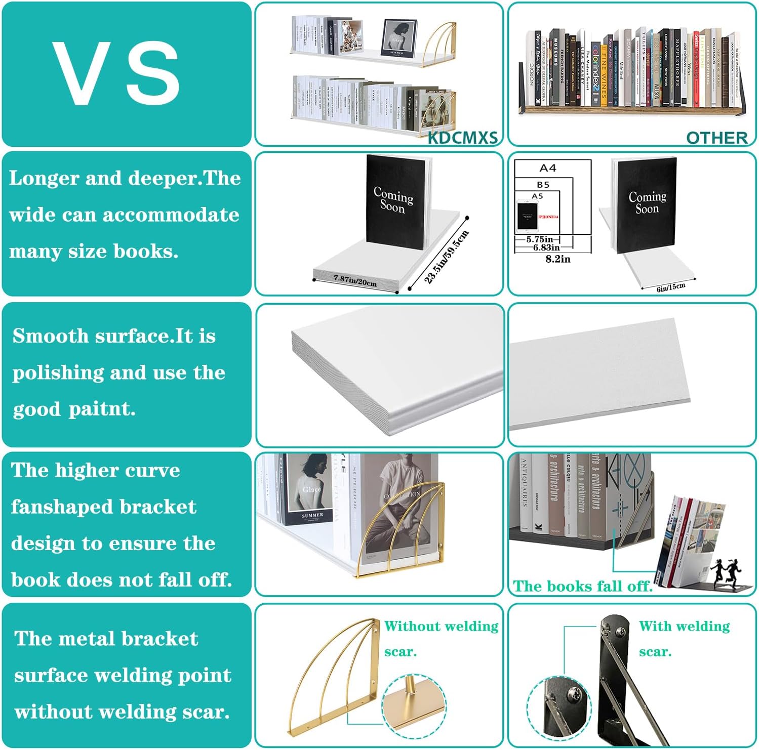 White Gold Floating Bookshelf Set of 2