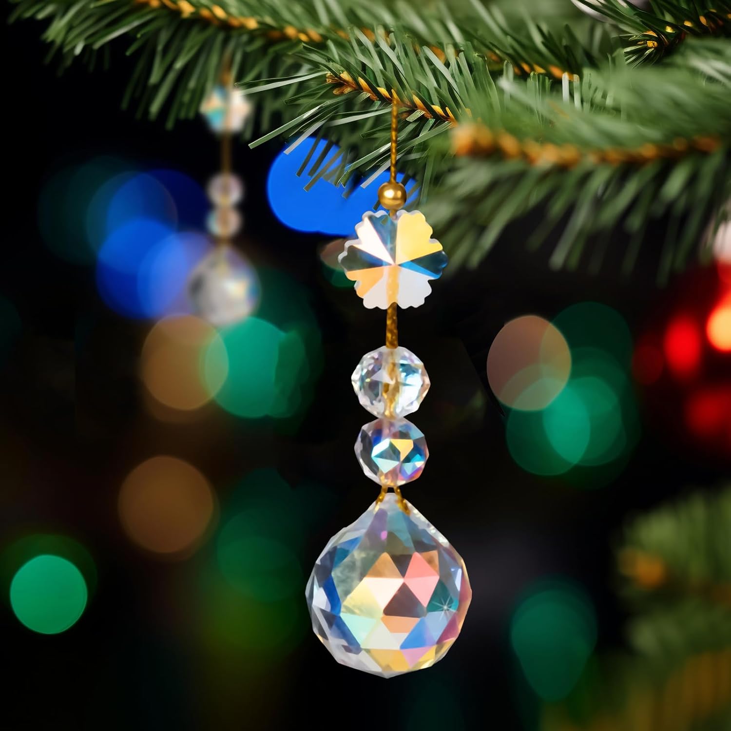 12 Pcs Crystal Christmas Prism Ornaments for Tree Decorations