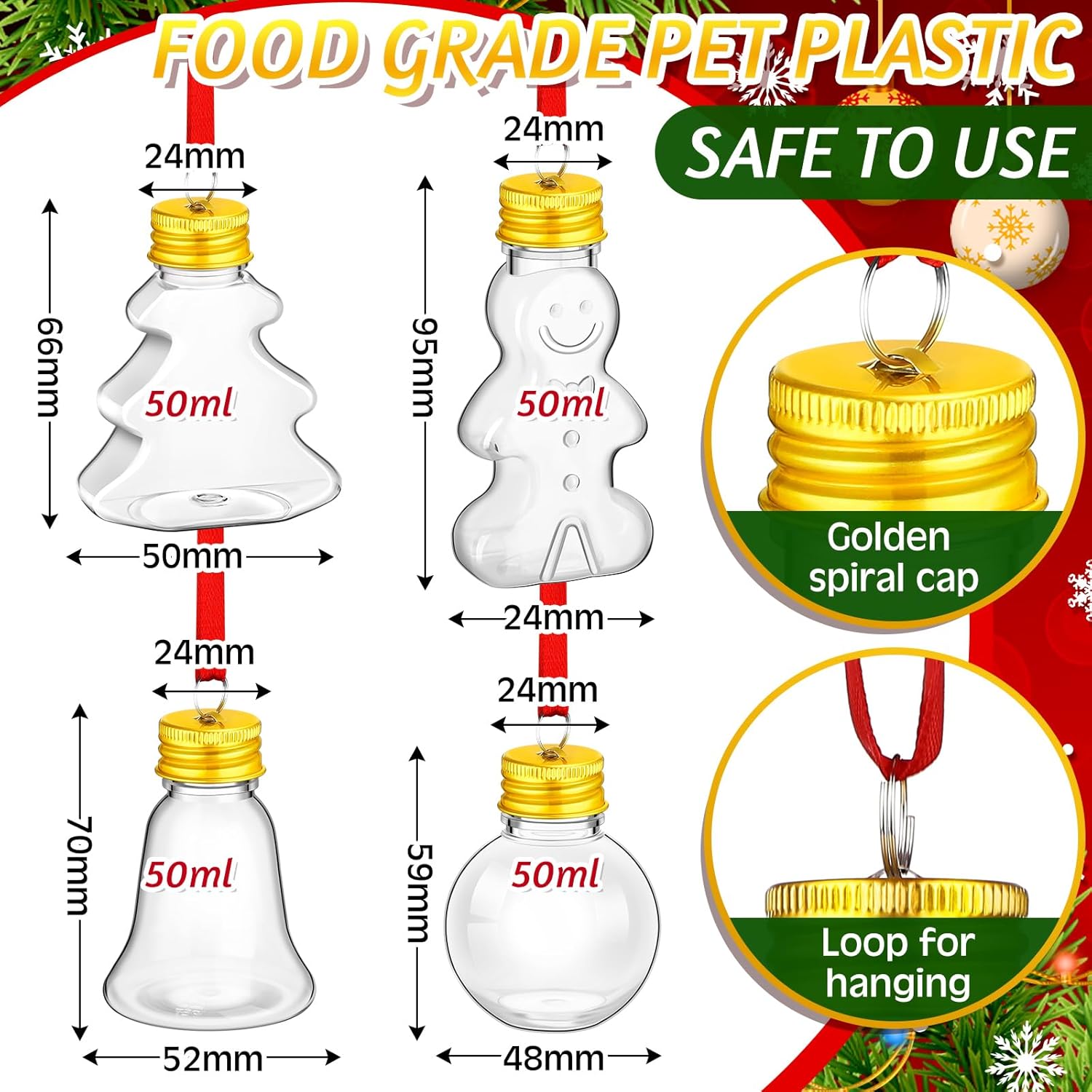 Patelai 24 Pcs Christmas Booze Balls Clear Shot Glasses Hanging Ornaments
