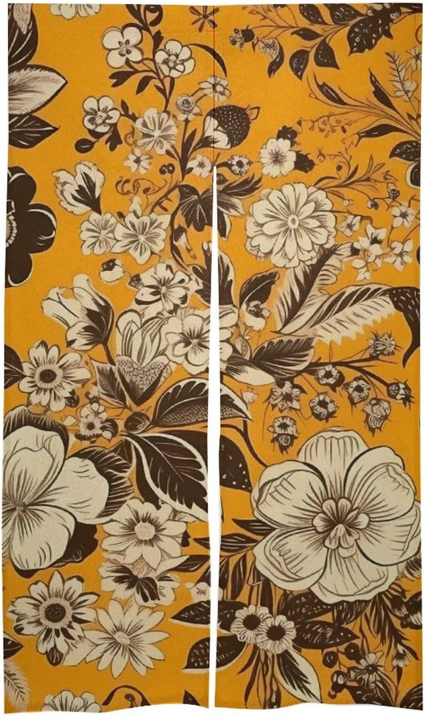 Japanese Noren Flowers Door Curtain with Yellow Background
