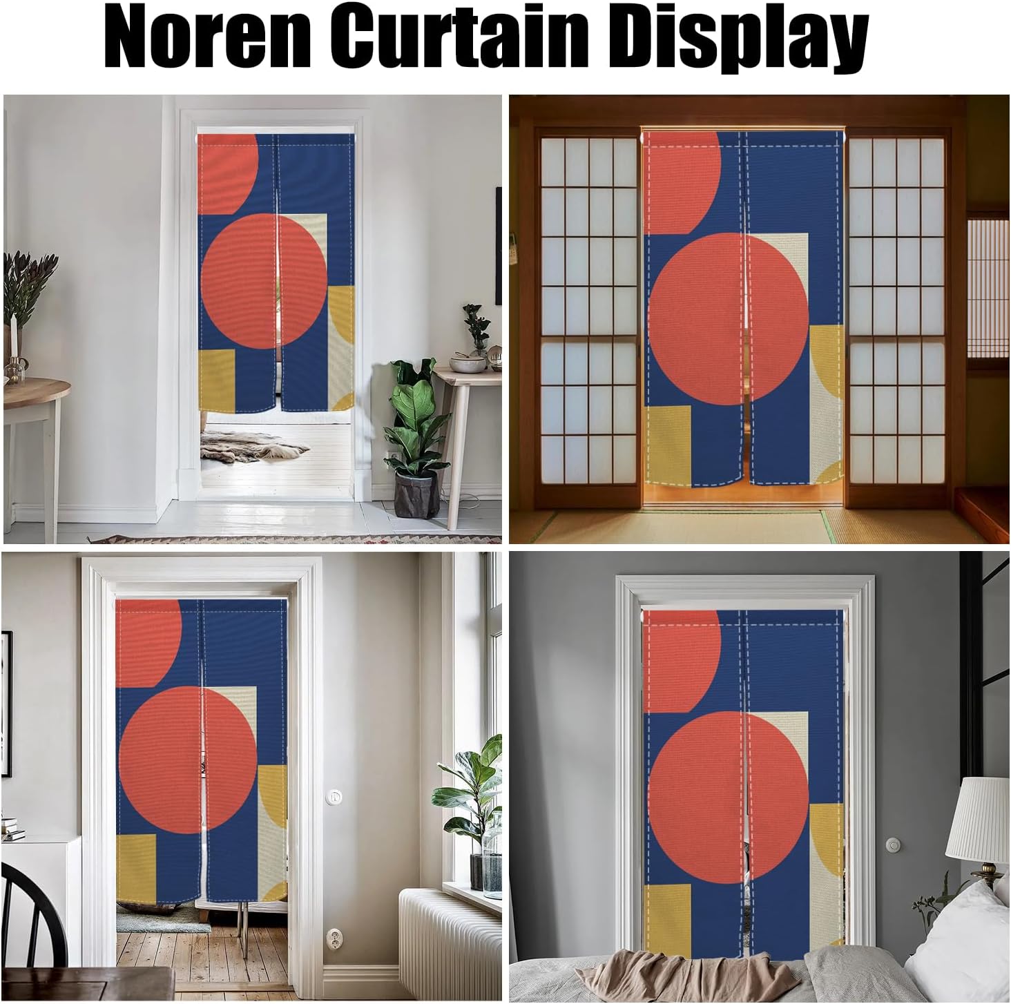 Leowefowa Japanese Door Curtain Noren Red Circle Traditional Artistic Painting Tapestries