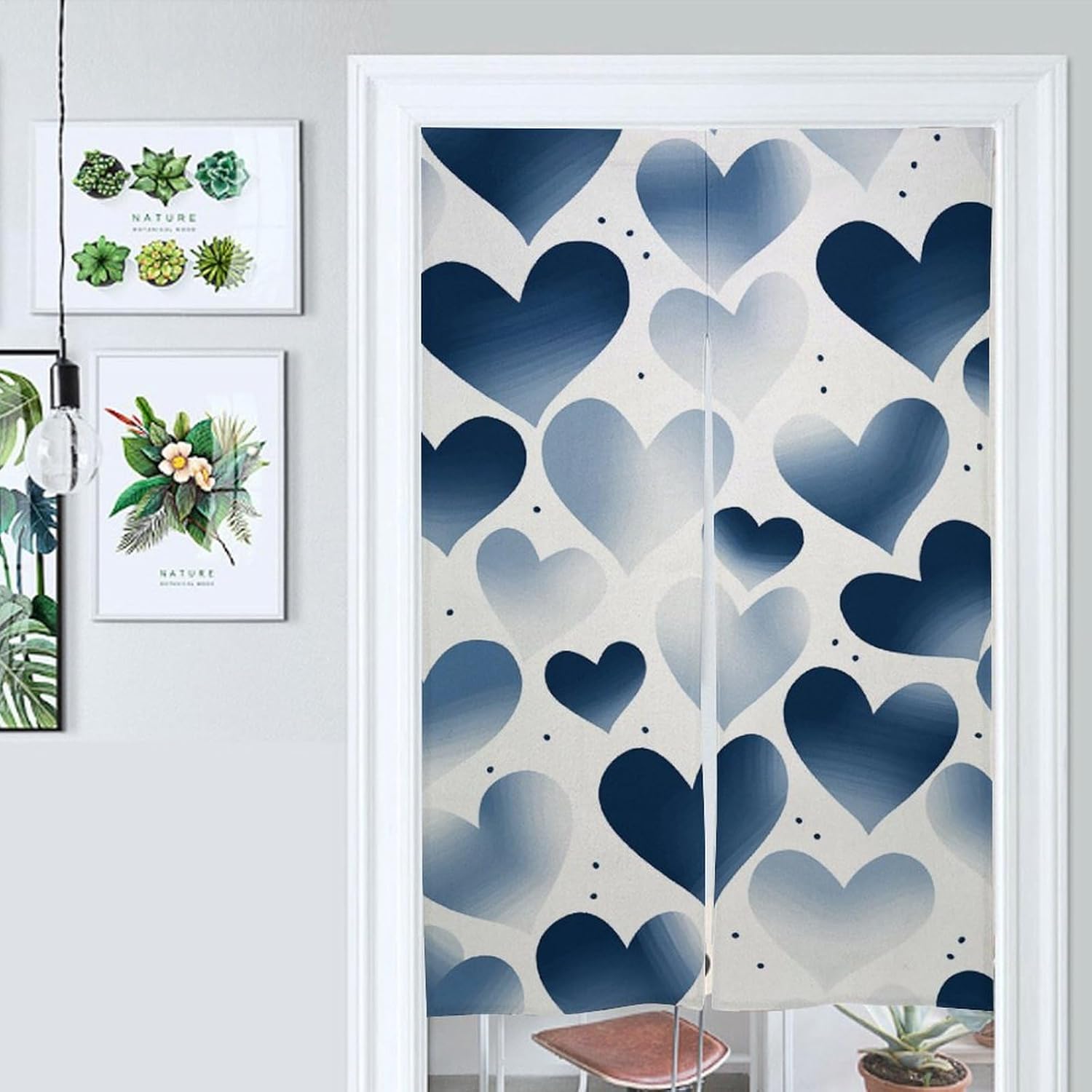 Navy Heart Door Curtain Panel 17x57 Inch Privacy Divider