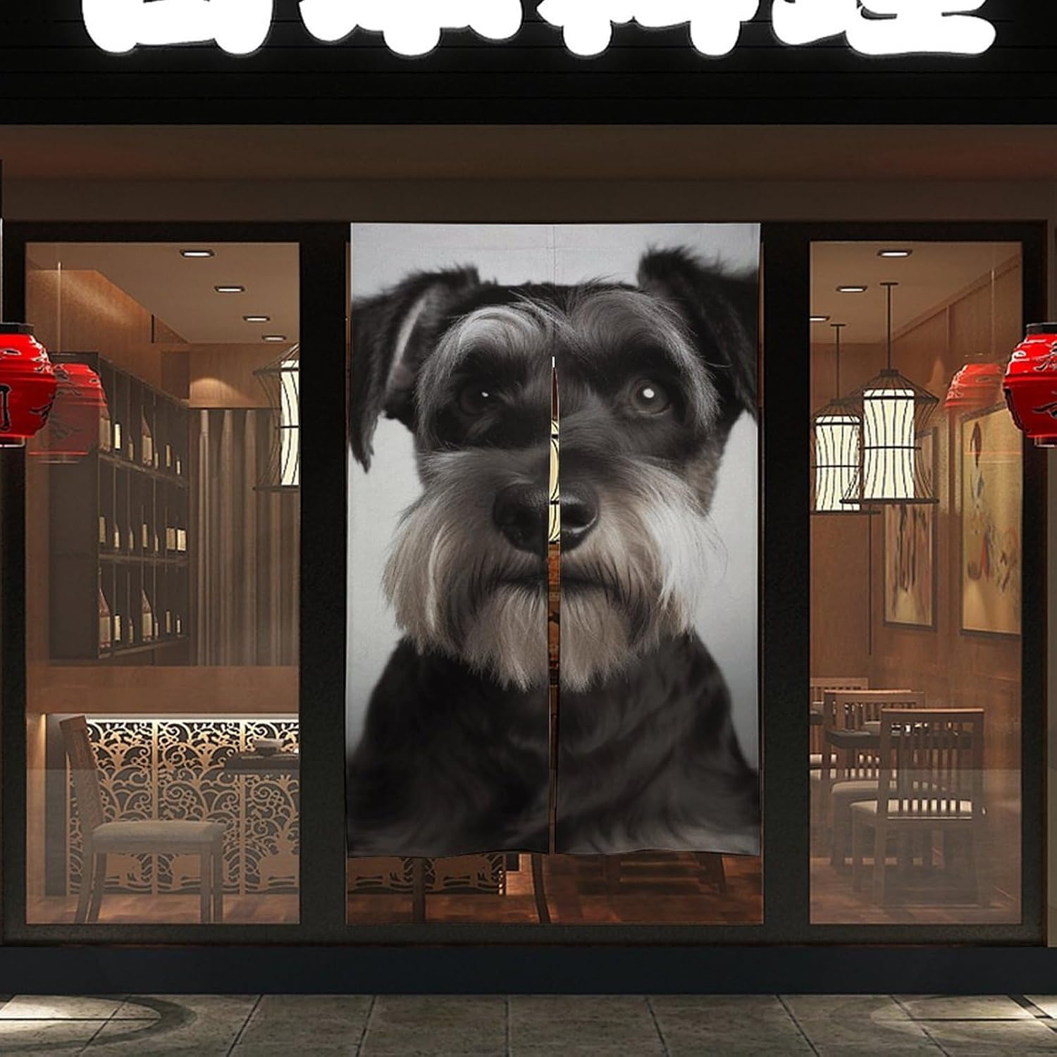 Cute Schnauzer Door Cover Curtain 57x17 Inches