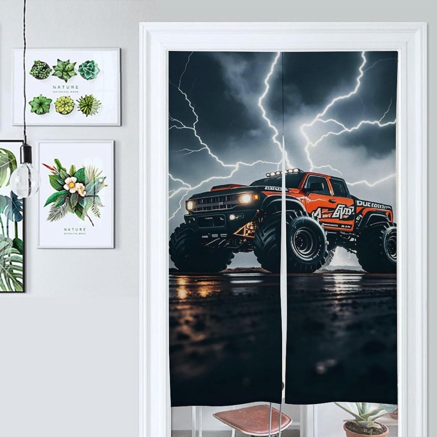 Monster Truck Black Sky Lightning Roar Door Cover Curtain