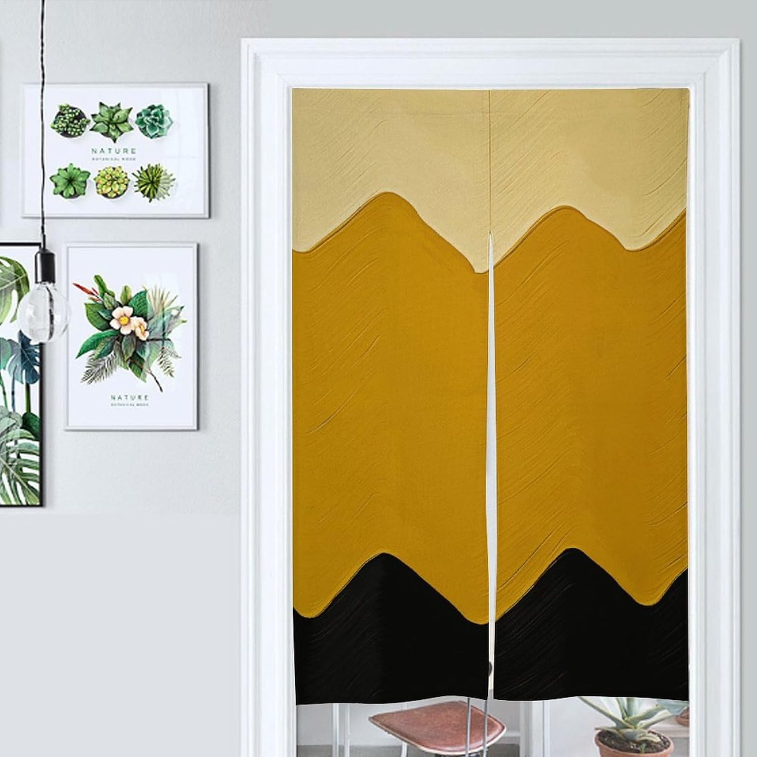 Mustard Yellow and Black Door Curtain 57x17 Inches