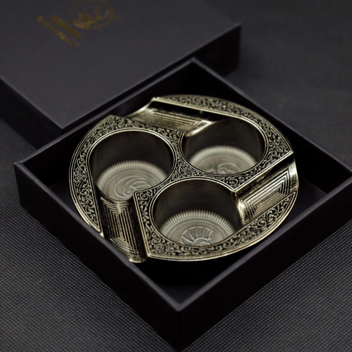 Gold Cigar Ashtray with 3 Holders