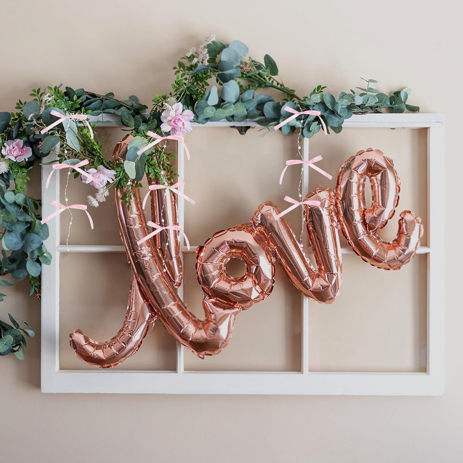 LOGOFUN 3pcs Bow Bead Curtain with Tassels in Pink