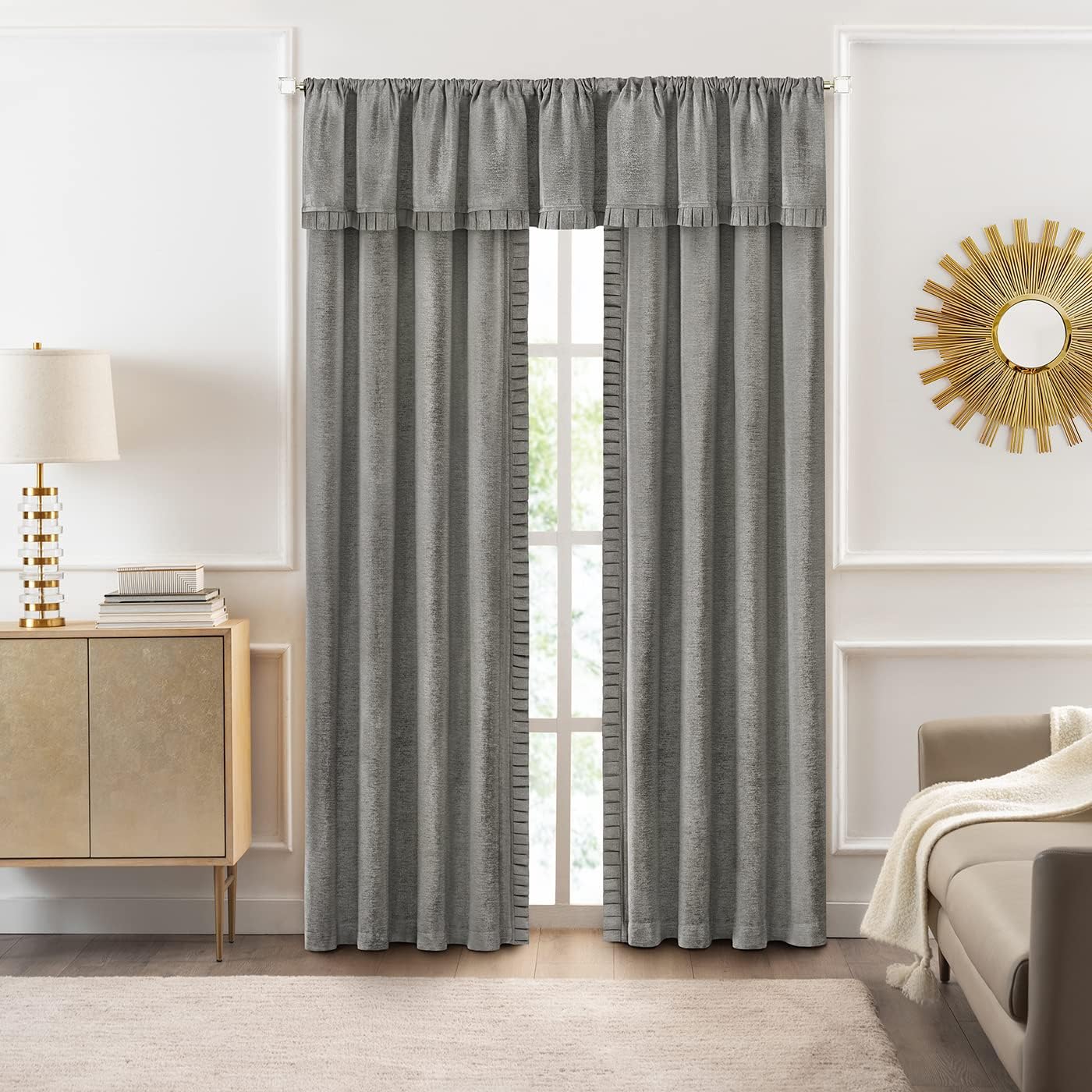 Woven Trends Semi Sheer Pinch Pleated Curtains Gray 52x14