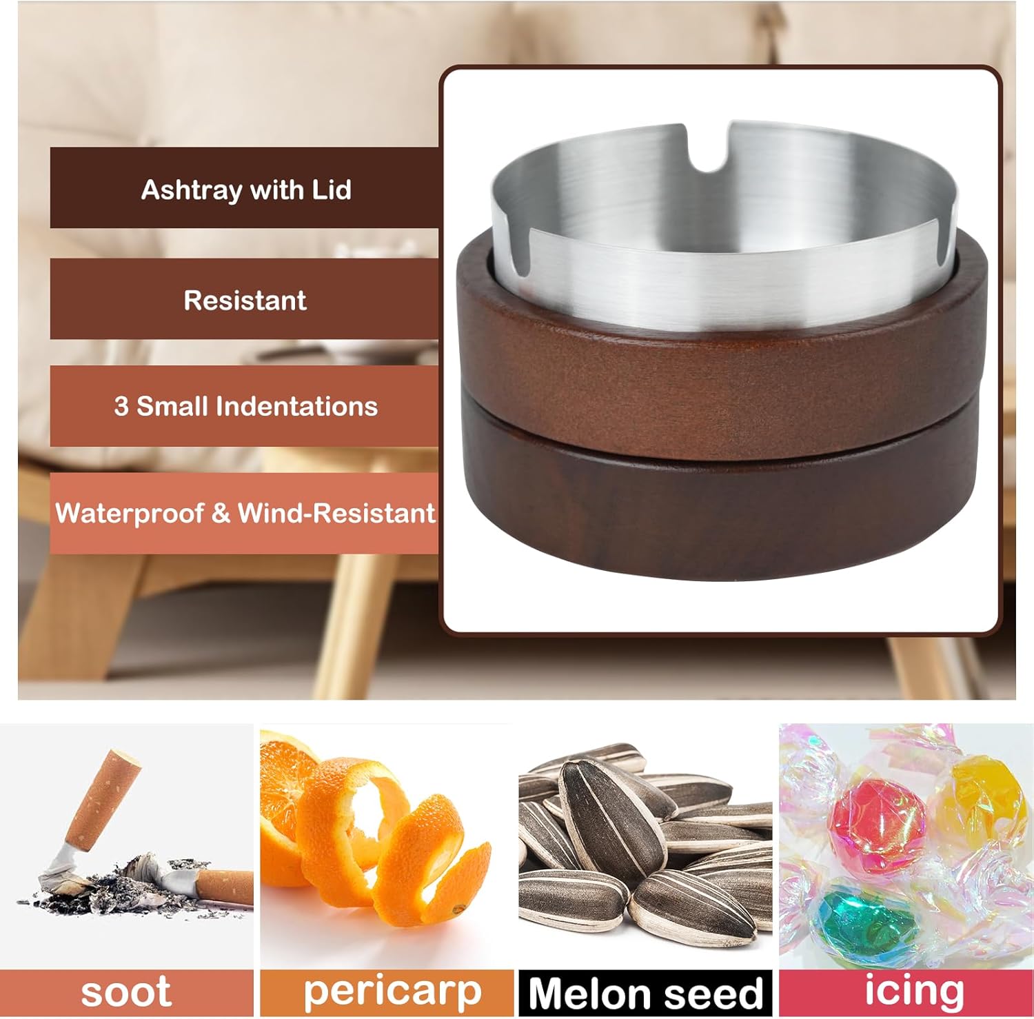 Zoyiancy 2 Pair Wooden Ashtrays with Lid for Cigarettes