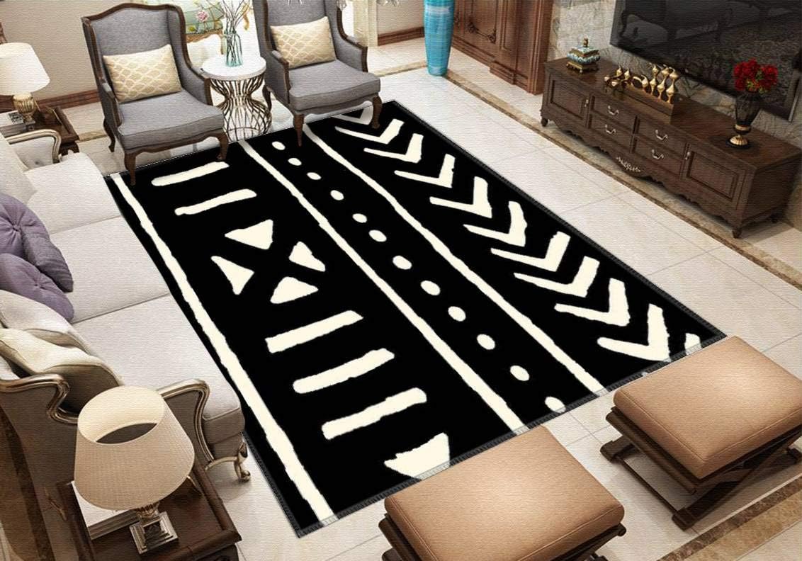 African Mud Cloth Black and White Area Rug