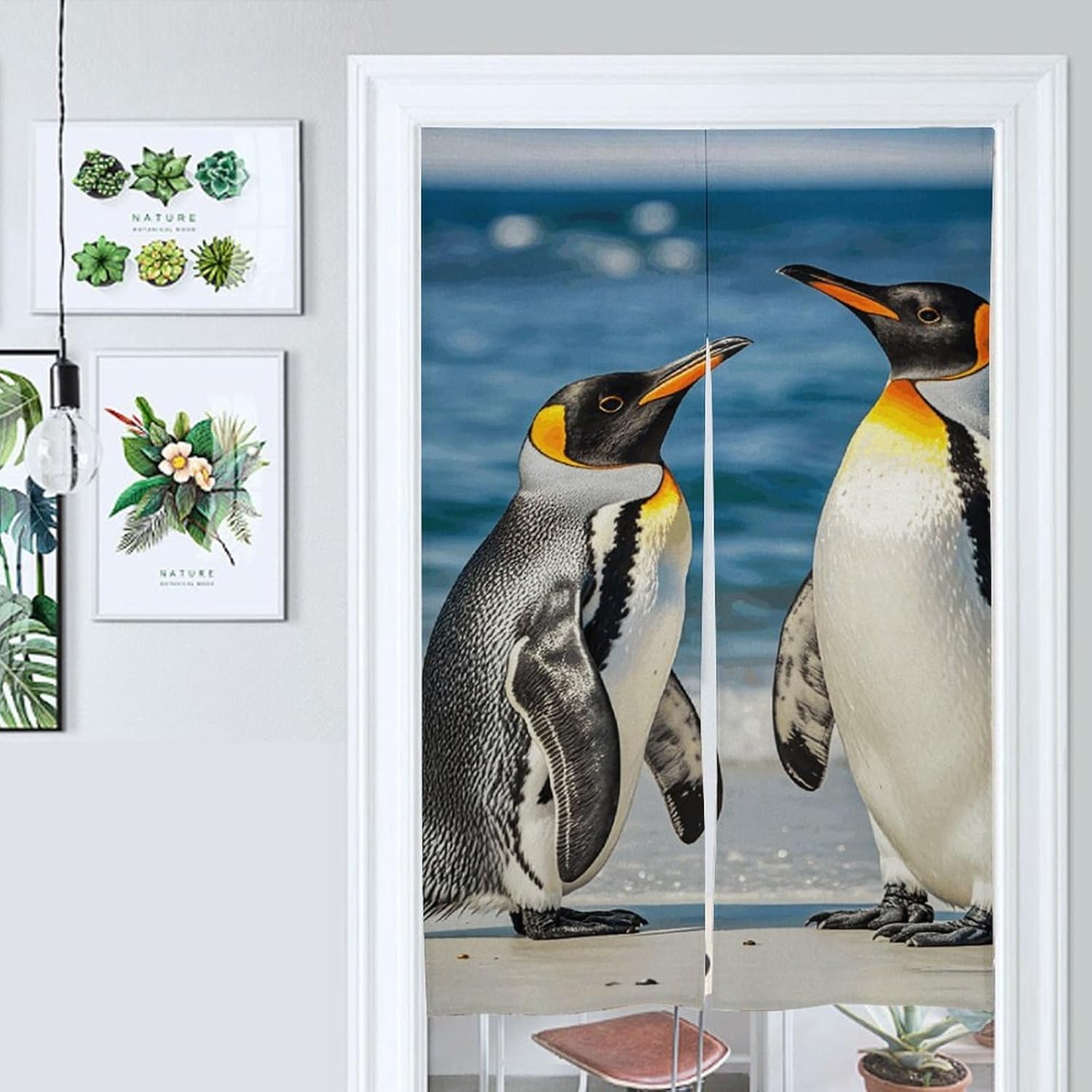 Penguin and Sea Door Cover Curtain 57x17 Inches