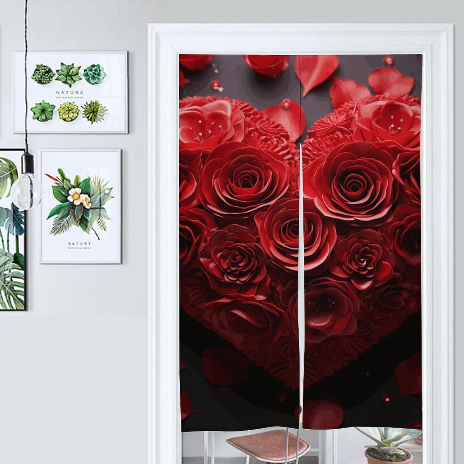 Red Rose Love Heart Door Curtain 57x17 Inches