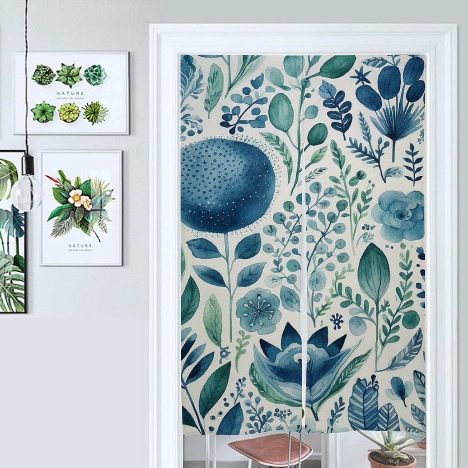 Japanese Noren Blue Plant Pattern Door Curtain 34x57